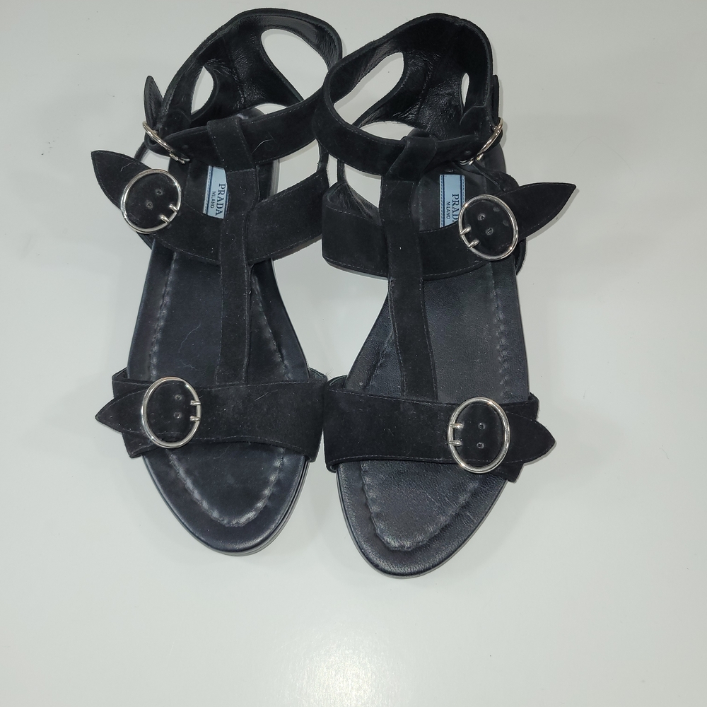 Prada Black Sandals Marc Jacobs Striped Espadrilles Slip On Loafers Size 37 - Picture 4 of 10